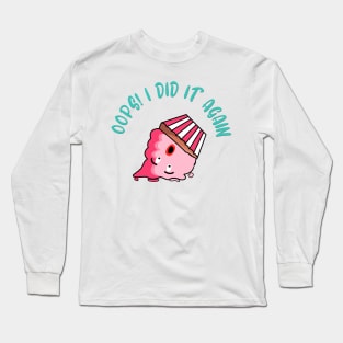 Oops Pink Cupcake Dropped Dessert Character Long Sleeve T-Shirt